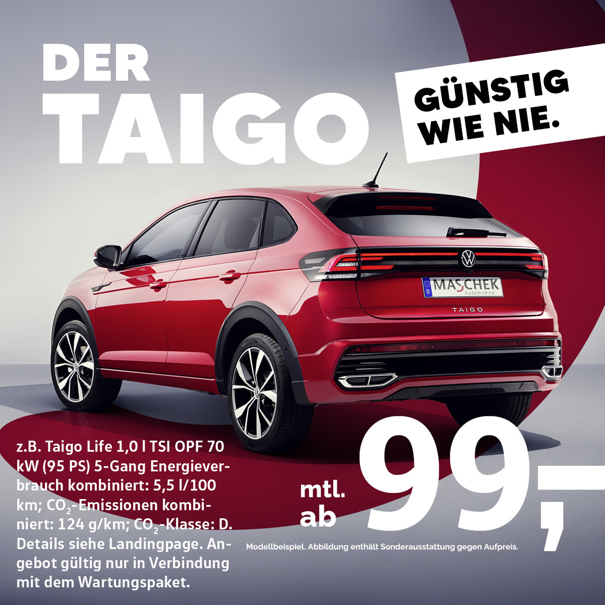 Jetzt den VW Taigo im attraktiven Privatleasing sichern! Schon ab 99 € mtl. leasen.